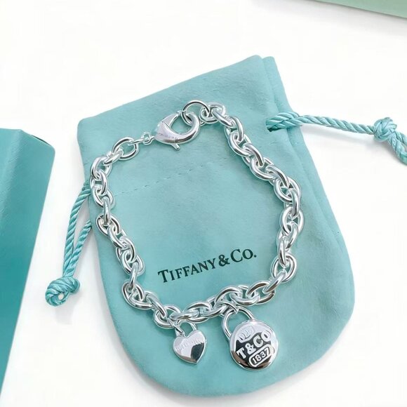 Silver Double Lock Charm Bracelet - Picture 1 of 2